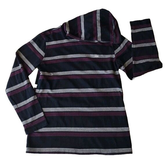 Vans Off the Wall Sweatshirt Men S‎ Black Red Striped Pullover Logo Hooded - Picture 1 of 8